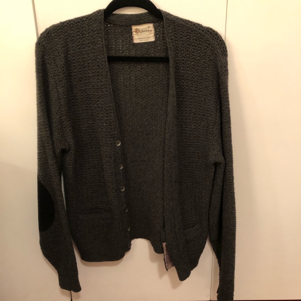 Jockey Cardigan Elbow Patches Gray Size Medium